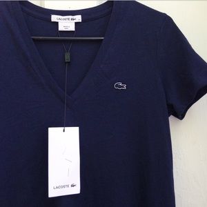 NWT Lacoste Navy Cotton T Shirt V Neck